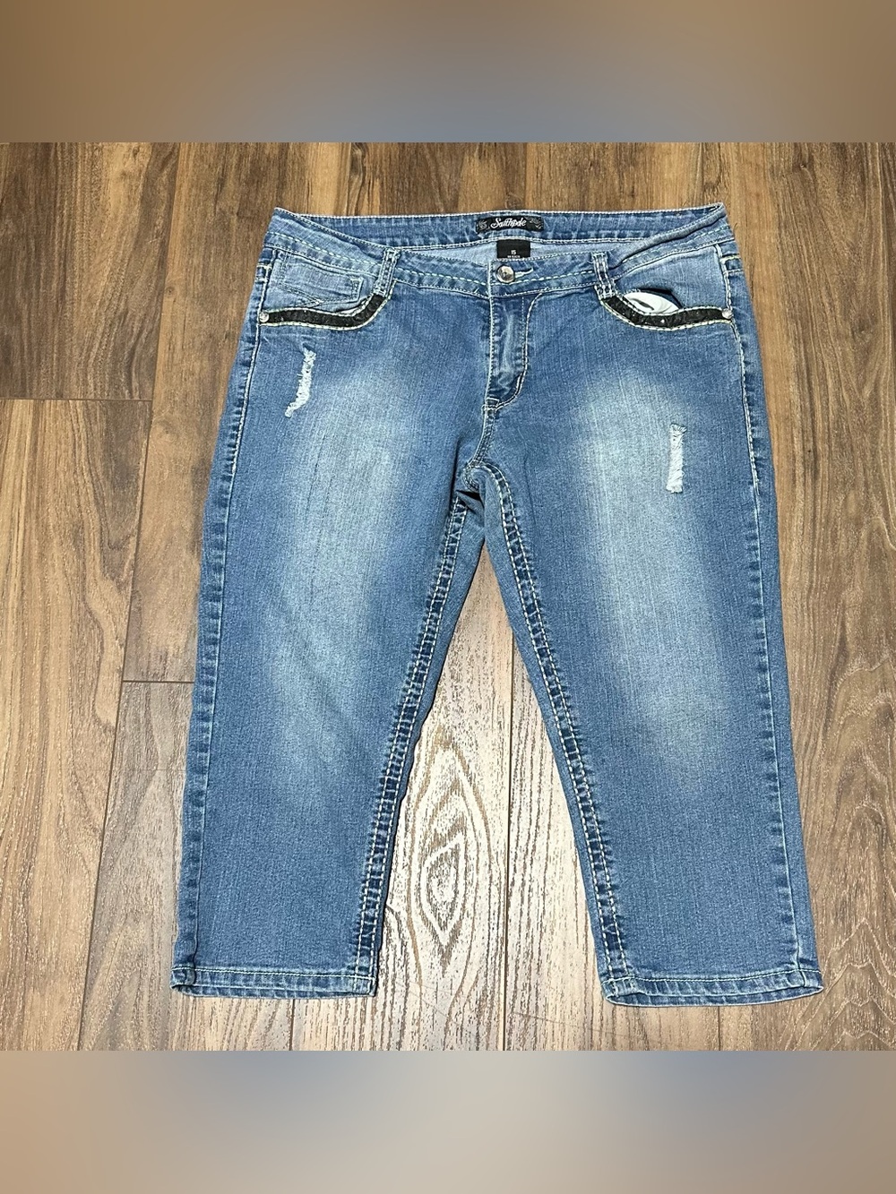 Vintage Southpole Jean Denim Capri Pants Size 15 Bling Y2K